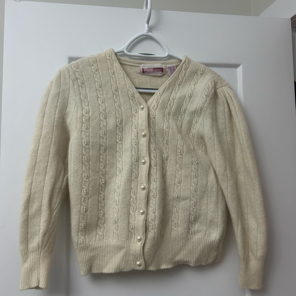 Sears Cream Button-Up Cardigan Sweater